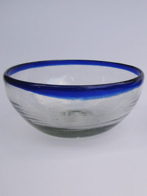Cobalt Blue Rim Glassware / Cobalt Blue Rim Glass Snack Bowls (set of 3) / Large cobalt blue rim snack bowls. Great for serving peanuts, chips or pretzels in stylish fashion. 